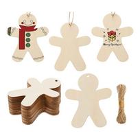Aug. 50PCS Unfinished Wood Gingerbread Man Ornaments Cutouts Blank Wood Gingerbread Men Hanging Decor With Twine Durable Easy To NONE beige