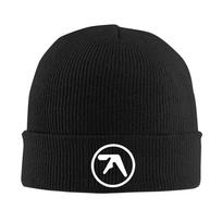 Aphex Twin Creative Y2K logo Warm Knitted Cap Winter Knit Bonnet Hat Skullies Beanies Hip Hop Caps for Unisex One Size black