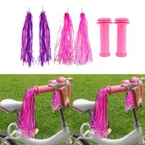 Kids  Bicycle Handlebar Grip Rubber Handle Bar Grips & Streamers Tassels pink