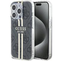 Guess IML 4G Gold Stripe dėklas iPhone 15 Pro – juodas