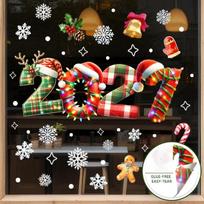 2027  Year Christmas Window Stickers Double Sided Same Color Ice Snowflake Design For Home Holiday Party Decoration blue