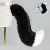 Pūstu lapės ausų lankelis su uodega Cosplay rinkinys Helovino Anime konvencijos kostiumo aksesuaras Fox Tail - Belt Style - Dark Brown White brown