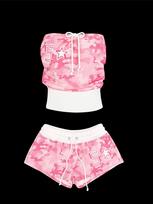 American millennial style summer tube top with strap-on camouflage contrasting navel top three-point pants set Spice Girl YK new M žalia