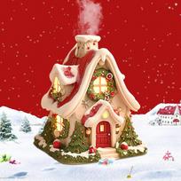 Creative Resin Night Light Snowy House Decorative Ornaments For Home Decor Christmas Tabletop Accents Unique Resin Art Holiday Decoration 8x8x10cm brown