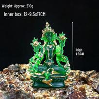 Green Tara Water Glaze Resin Statue: Tibetan Bodhisattva Guanyin Ornament, Holy Savior, Mother of Buddhas Craft. green