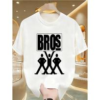 Retro Bros Tour Concert T-Shirt | Vintage 80s 90s Bros Logo & Dance Graphic Tee - Black with White Print - Loose Fit Unisex Shirt for Men & menmen - 5XL balta