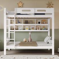 Bunk Bed, Children's Bed with Fall Protection Rail, Open Shelf, Five-Step Ladder, Plenty of Storage, Pine+MDF, White, 90x200cm 205 x 99.5 x 175 cm