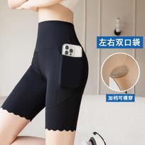 Women's Ice Silk Crotch Reinforced Five-point Safety Shorts Dual Pockets Nude Wear Anti-chafing Plus Size Sharkskin Undershorts Summer Bottoms M