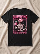 Surviving Purely Out of Spite Funny Breast Cancer Skeleton T-Shirt S gray