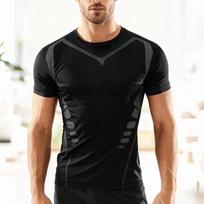 Men's Compression T-Shirt, Moisture Wicking Breathable Short Sleeve Tee for Gym Fitness Workout, H S black