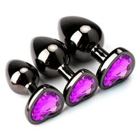 SuperLove Heart Jewel Butt Plugs Training Kit Black-Purple