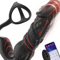 SuperLove Fast & Strong Thrusting Prostate Massager Anal Vibrator with Penis Ring, Remote & App Black