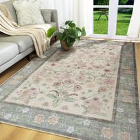 New Vintage Floral Rugs Soft Accent Area Rug Large Size Rugs Low-Pile Carpet for Living Room Bedroom Home Decor Floor Mat 122x183cm smėlis