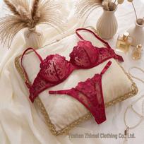 2025 Rose Embroidered See-through Lingerie Bra - Sexy European & American Fashion Small red