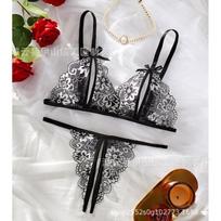 Sex underwear three-point sexy lace perspective Europe, America, South East Asia thin two-piece set S