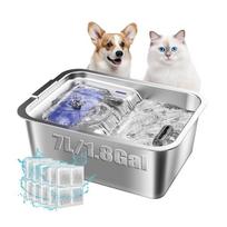 Large Capacity Stainless Steel Pet Water Dispenser with Window and Automatic Filtration white