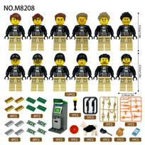 Cash machine storm gangster boy 8208 cross-border sale children assemble small particles buildingblock toy weapon piece dog black