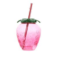 Portable Strawberry Shaped Water Bottle with Straw Cute Plastic Cup for Everyday Use Pink Strawberry white
