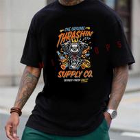 Thrashin Supply Originalus Fiesta Grafikos Motociklininko Marškinėlis Vasaros Medvilninis Trumpomis Rankovėmis Laisvalaikio L gray