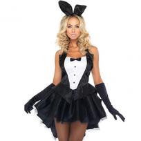 Stilingas moteriškas zuikio kostiumas su baltu zuikio uodegėle Halloweenui S beige