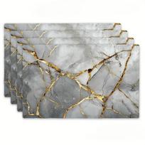 Grey Marble Gold Vein Kintsugi Texture Print Rectangular Placemats  Set Modern Luxury Dining Table Decor Mats 4PCS gray