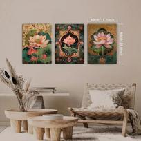 Lotus Flower Mural for Buddha Hall: High-End Decorative Hanging Art 30x40 black