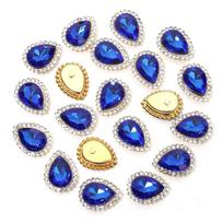 20pcs Waterdrop Shape Sunflower Sewing Claw Rhinestones Crystal Glass Beads Buttons Stones Sew On Rhinestone For Clothes Sewing 14x18mm blue