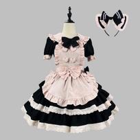 Saldus ir aštrus juodai rožinis lolitos tarnaitės princesės suknelė M white