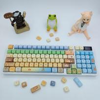 Capybara Cute Heat Sublimation Keycaps - Small Languages 98/104-Key Mechanical Keyboard Set Capybara Five-Side Heat Sublimation Mini Full Set beige