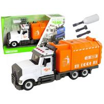 LEAN Toys Oranžinis šiukšliavežis su atsukimo ir sukimo priedais