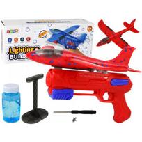 LEAN Toys Raudonas lėktuvo muilo burbulų šautuvas