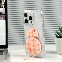 Magnetinis skysto silikono telefono dėklas su lipniu metaliniu žiedu ir ištraukiamu siurbtuku stovu Magnetic white