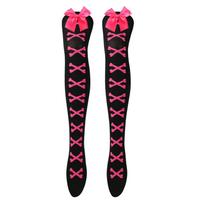 Women Knee Highs Socks Long Stockings Opaque Thigh Highs Socks with Bows Thigh High Stockings black