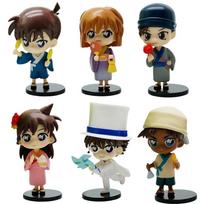 6pcs/set Detective Conan Action Figure Q Version Anime Figure Conan Edogawa Haibara Model Dolls Children Playthings Cake Decoration present beige
