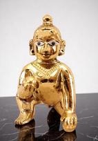 Metal Bal Gopal Murti Size 0 No | Baby Krishna Statue Thakur Ji Ladoo Gopal Figurine for Temple, Home Puja, Janmastami 3D x 5W x 5.5H Centimeters beige