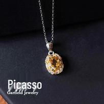 2.5ct Natural Yellow Citrine Pendant Necklace, Women’s S925 Silver, Retro Niche Design, 18K White Gold Clavicle Chain 925 Sterling Silver black