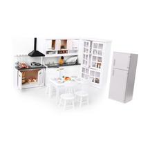 1/12 Dollhouse Miniature Wood Kitchen Cabinet Fridge Furniture Kit Accessory white