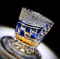 Hand Engraved Edo Kiriko Whisky Bourbon Glassware Rock Glass Amber Blue Colored Glassware Unique Christmas Gift