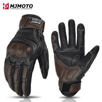 Full Finger Motorcycle Gloves Men Women Genuine Goat Leather Riding Gear With Touchscreen Compatibility Breathable Medium tamsiai ruda spalva