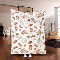 1pc Autumn Plaid Pumpkin Spice Latte Flannel Blanket - Soft with Coffee Cup Design, All-Season for Camping, Travel, Naps Size: 100*150cm, Weight: 230 GSM gray