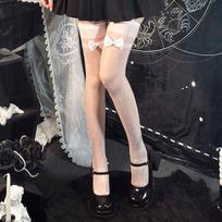 Bowknot Lace Wave Point Hosiery Nylon Stockings Mesh Sexy Women'S Extra Long Tight Mujer Stylish Dot Perspective Over Knee Socks One Size