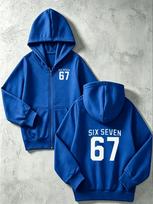 Light Gray Zip Hoodie Chest Small White Six Seven 67 Number Print Back Large Minimalist Number Letter Graphic Kids Casual Jacket 160 brown