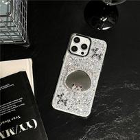 Internet celebrity Epoxy sequins for Samsung S25FE mobile phone case flash diamond bear mirror A17 advanced plating lens ring Samsung others gray