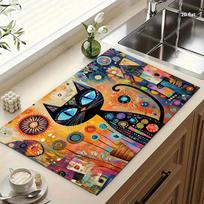 1Pcs Rubber Drying Mat With 2D Printed Placemats Pop For Coffee Shop Restaurant Kitchen Carpet Tableware Durable Diatom Mud 30*40cm black