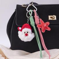 Christmas Santa Keychain DIY Crochet Bag Charm 5-Point Star Pendant Handmade Accessories for Backpack Purse gray