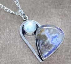 Locket Heart Mexican Laguna Lace Rainbow Moonstone Necklace 16  Trendy h2Q94