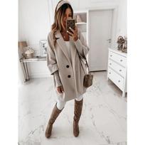 Women's Fall/Winter Coat Casual Seven-point Sleeve Lapel Pocket Classic Button Warm Coat Stylish Commute M