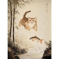 Japanese Sakura Onsen Sushi Animal Cat Portrait Retro Posters Prints Canvas Painting Wall Art Picture Living Room Home Decor 21cm×30cm NoFrame beige