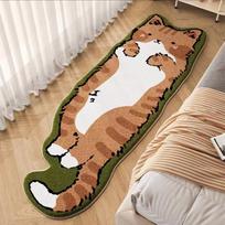 Ins Style Cute Cat-Themed Bedroom Bedside Rug, Living Room Sofa Curvy Rug, Bed-Side Alcove Carpet Home Decoration 50X120CM(1.6X3.9FT beige