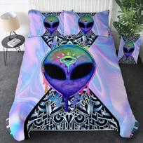 Trippy Alien Duvet Cover Queen Size Psychedelic Space Watercolor Bedding Set Colorful Alien Skull Design 70x133cm white